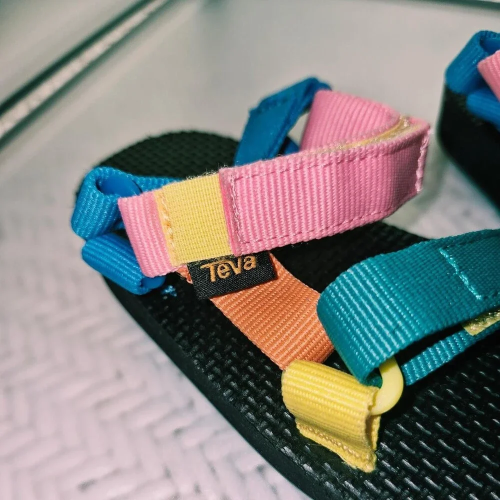 Teva kids sandals in multi-colored straps on black sole, size 5 #teva #kids